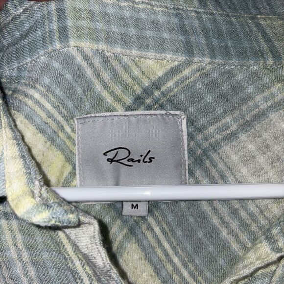 Rails Brady Sage Lemon Shirt Womens Size M Green Plaid Cottagecore Beach coastal - Picture 3 of 8